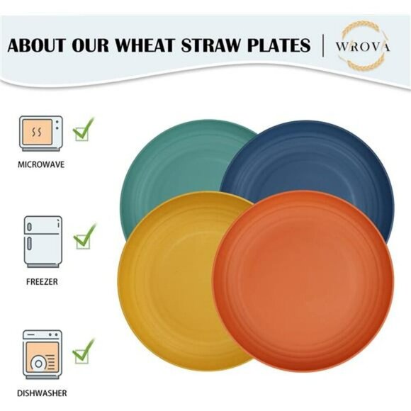 Unbreakable Wheat Straw Plates Set of 8 Microwave Dishwasher Safe Reusable - Picture 5 of 7